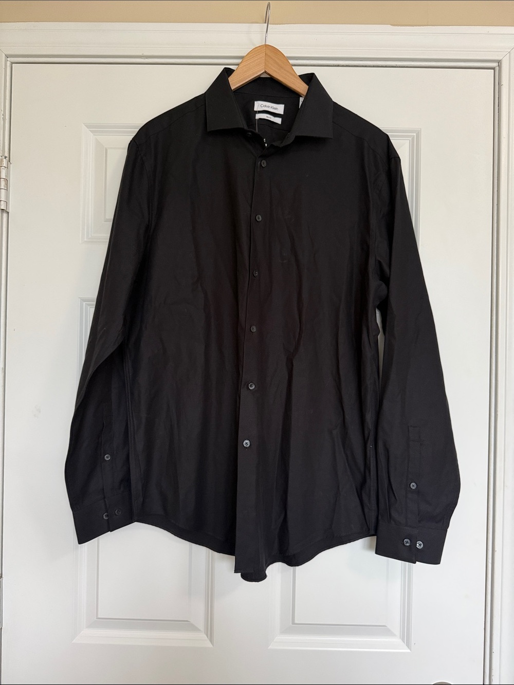 Calvin Klein Black Long Sleeve Button Down Shirt XL Mens Slim Fit New